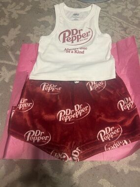 Dr Pepper Logo Tank & Velvet Shorts Set - White & Deep Red Sz Small NWOT